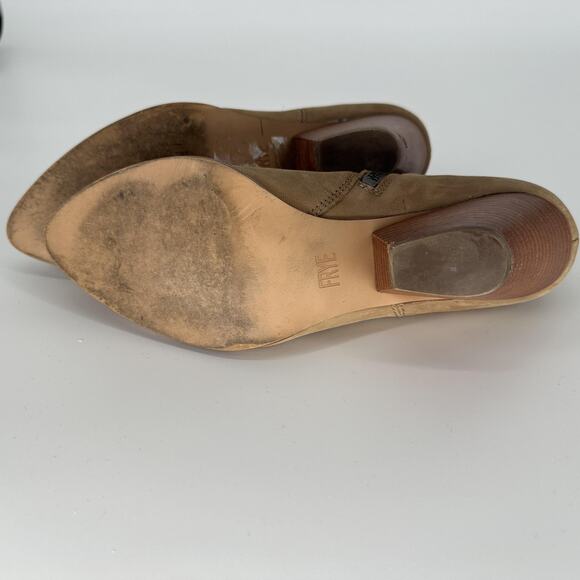Frye Boots Womens Size 8M Tan Ash Western Ankle Zip Leather Stacked Heel Shoes - Picture 13 of 15